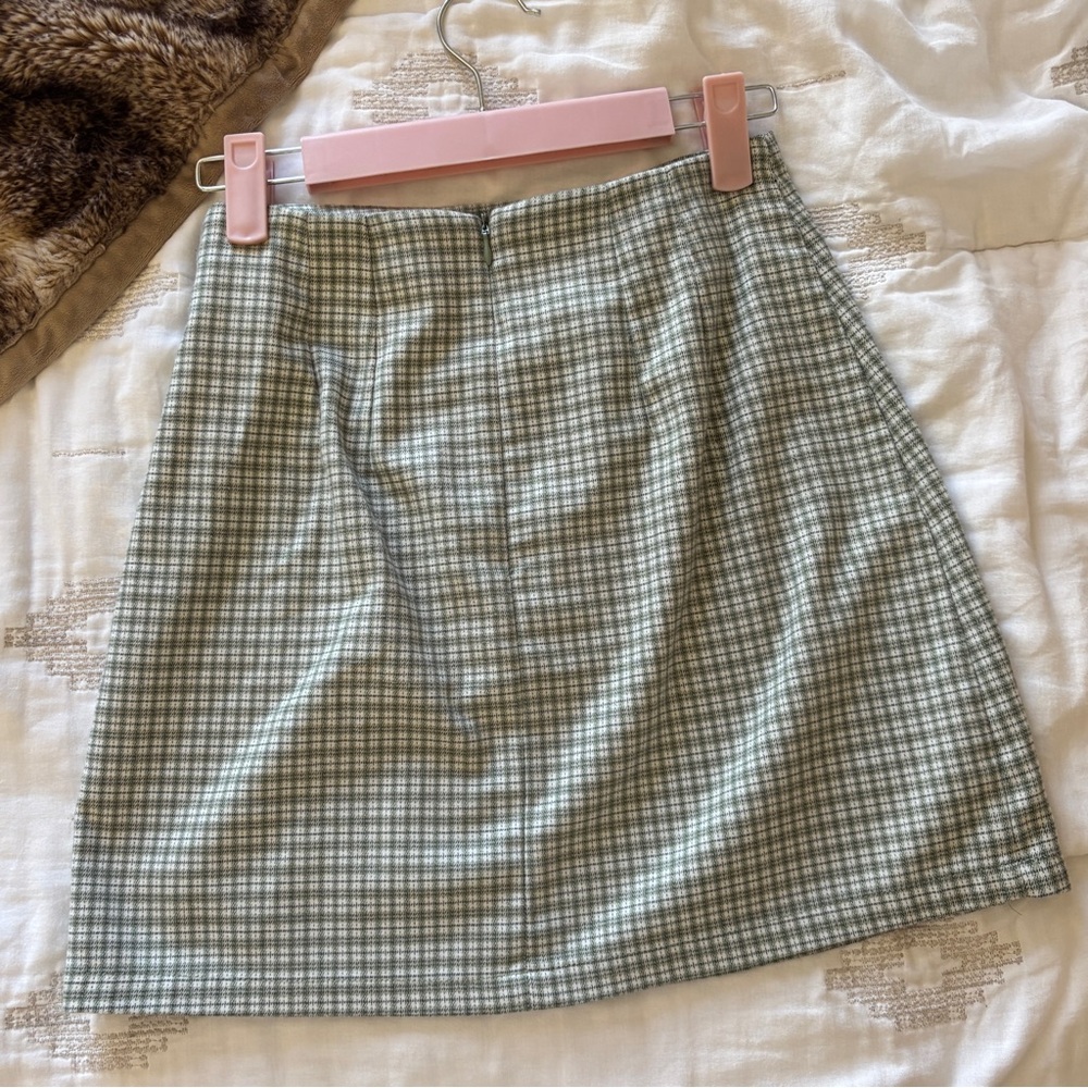 John Galt Brandy Melville Plaid Sage Green Mini Skirt - Picture 2 of 3